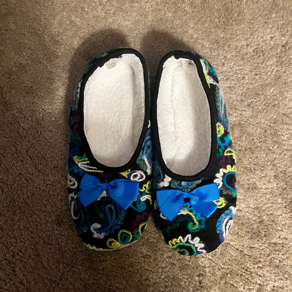 Colorful Women's Slippers with Blue Bow